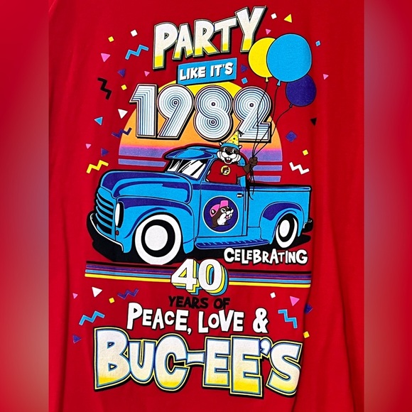BUC-EE’S mens XL t-shirt Party Like It’s 1982 40 years of peace love & but-Ed’s - Picture 5 of 12